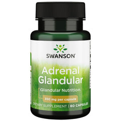 Swanson Adrenal Glandular 350 mg bottle front view for daily capsule routine.