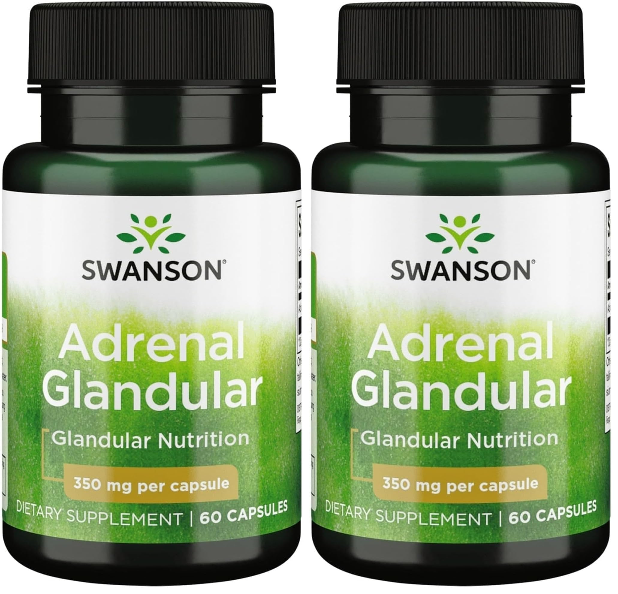 Swanson Adrenal Glandular 350 mg bottle closeup for easy daily use