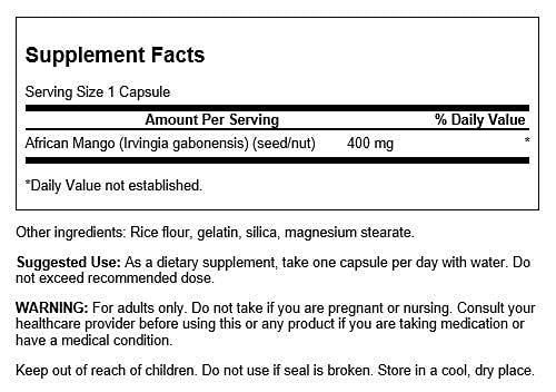 Swanson African Mango 400mg capsule pour showing easy daily dosing