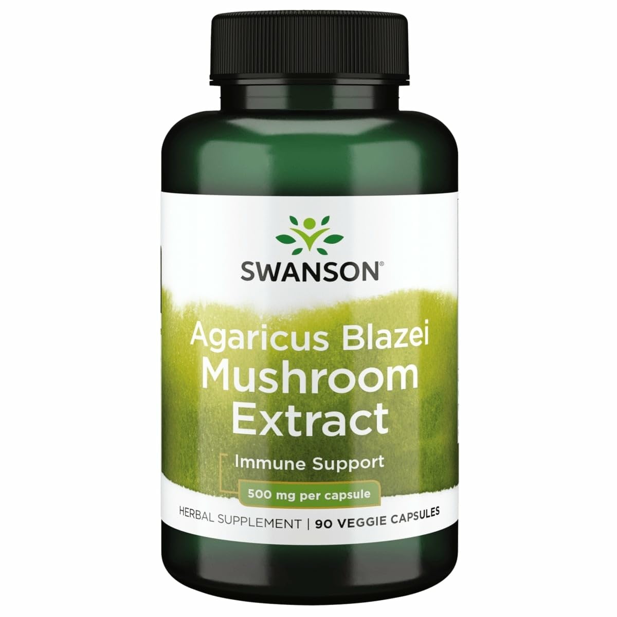 Swanson Agaricus Blazei Mushroom Extract bottle showing 500 mg capsules for immune support