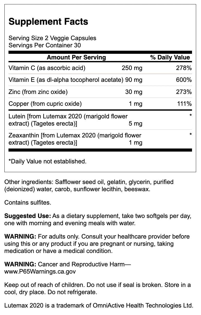 Swanson Age Related Eye Support bottle back label with ingredient details