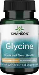 Swanson Ajipure Glycine bottle front showing pharmaceutical grade vegetarian glycine