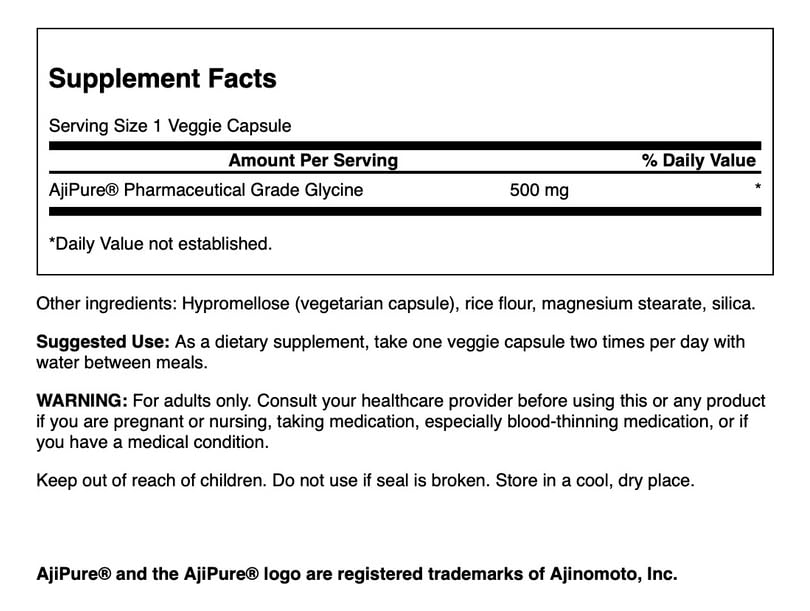 Swanson Ajipure Glycine packaging closeup highlighting quality and source