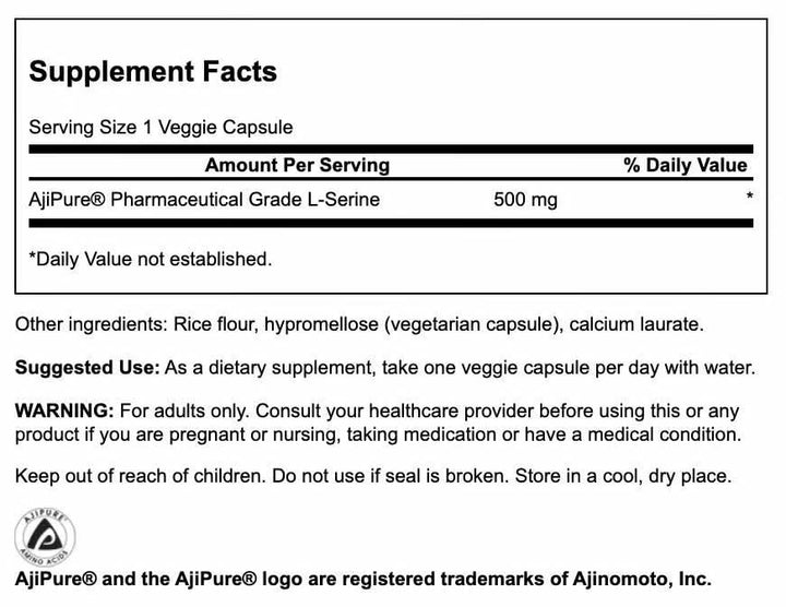 Swanson Ajipure L-Serine bottle back label displays supplement facts and dosage guidance