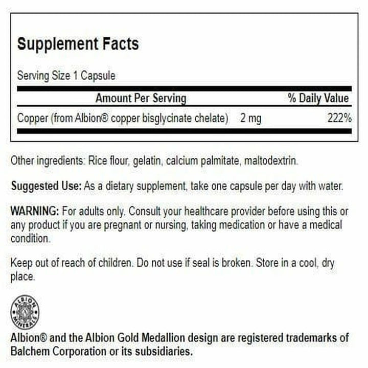 Swanson Albion Chelated Copper capsules for convenient daily dosing