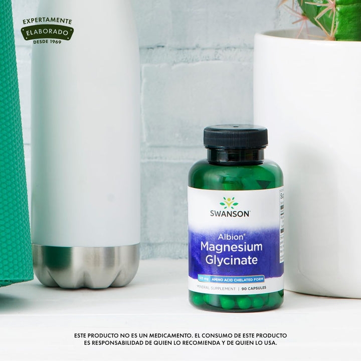 Swanson Albion Chelated Magnesium label with dosage guidance.