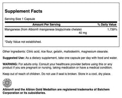 Swanson Albion manganese glycinate capsules ready for daily mineral supplementation.