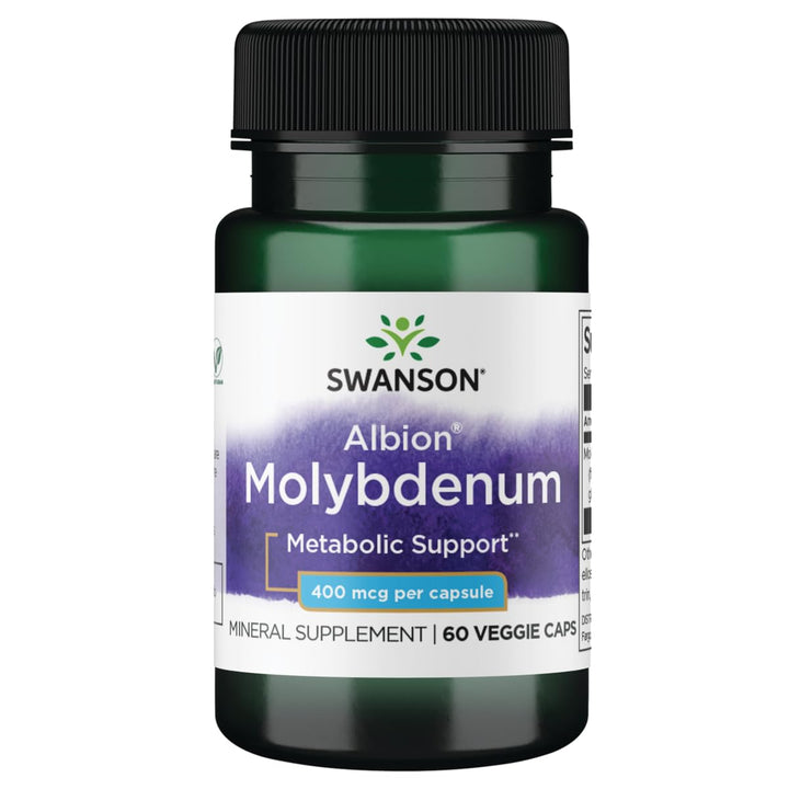 Swanson Albion Chelated Molybdenum bottle with easy-to-absorb capsules.