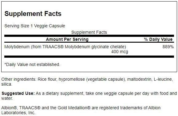 Swanson Albion Chelated Molybdenum capsules for daily metabolism support.