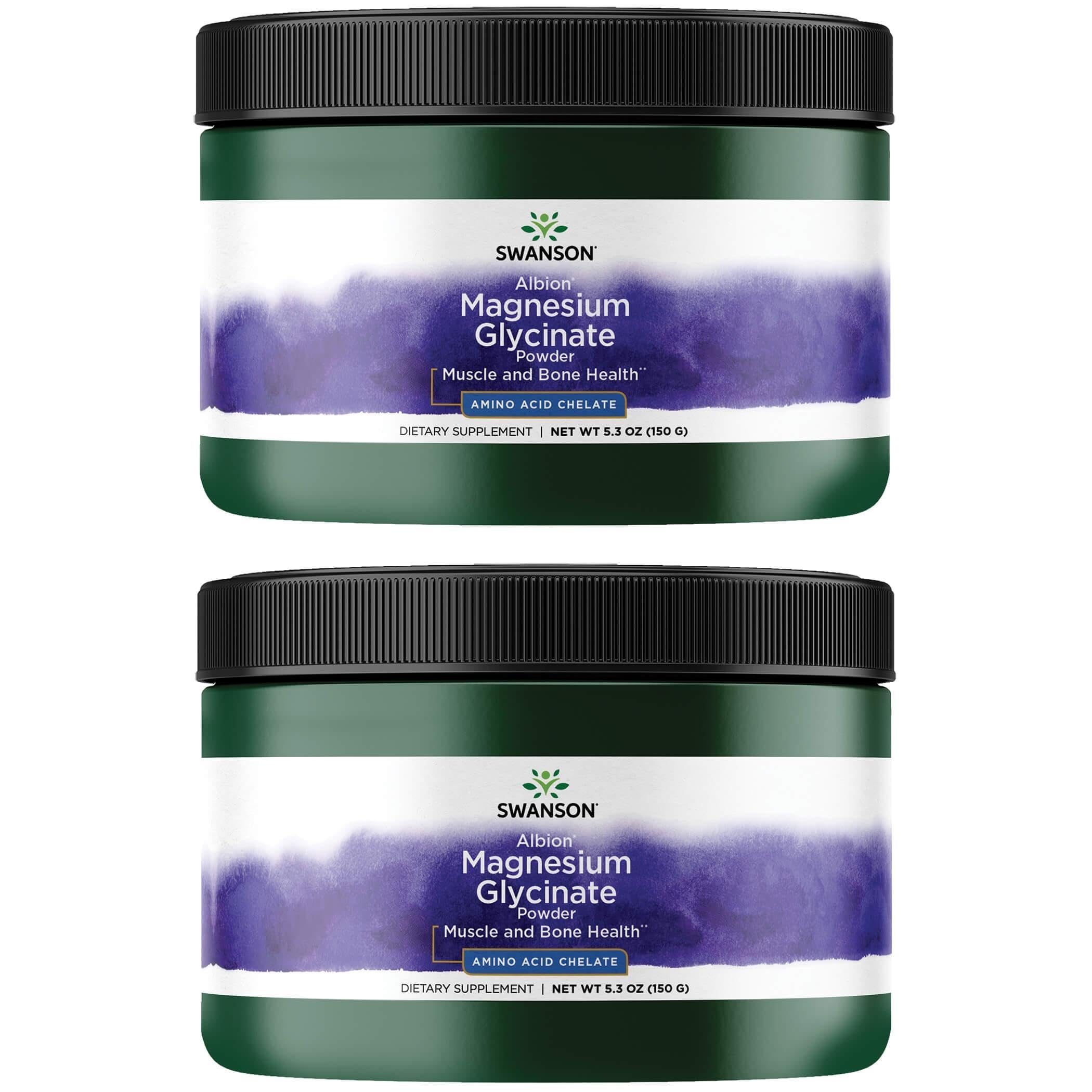 Swanson Albion Magnesium Glycinate powder; supports nerve and muscle health for daily wellness.
