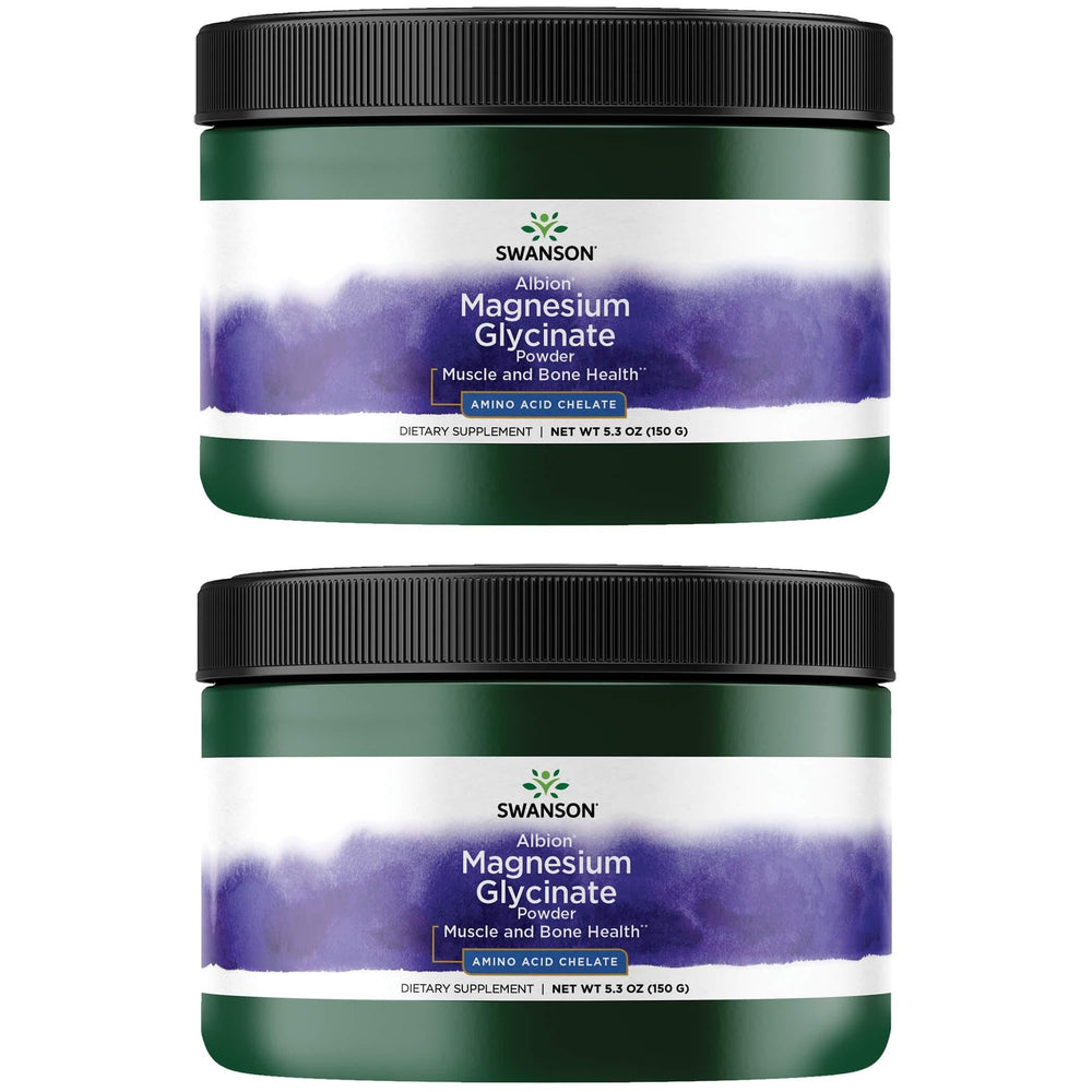Swanson Albion Magnesium Glycinate powder; supports nerve and muscle health for daily wellness.