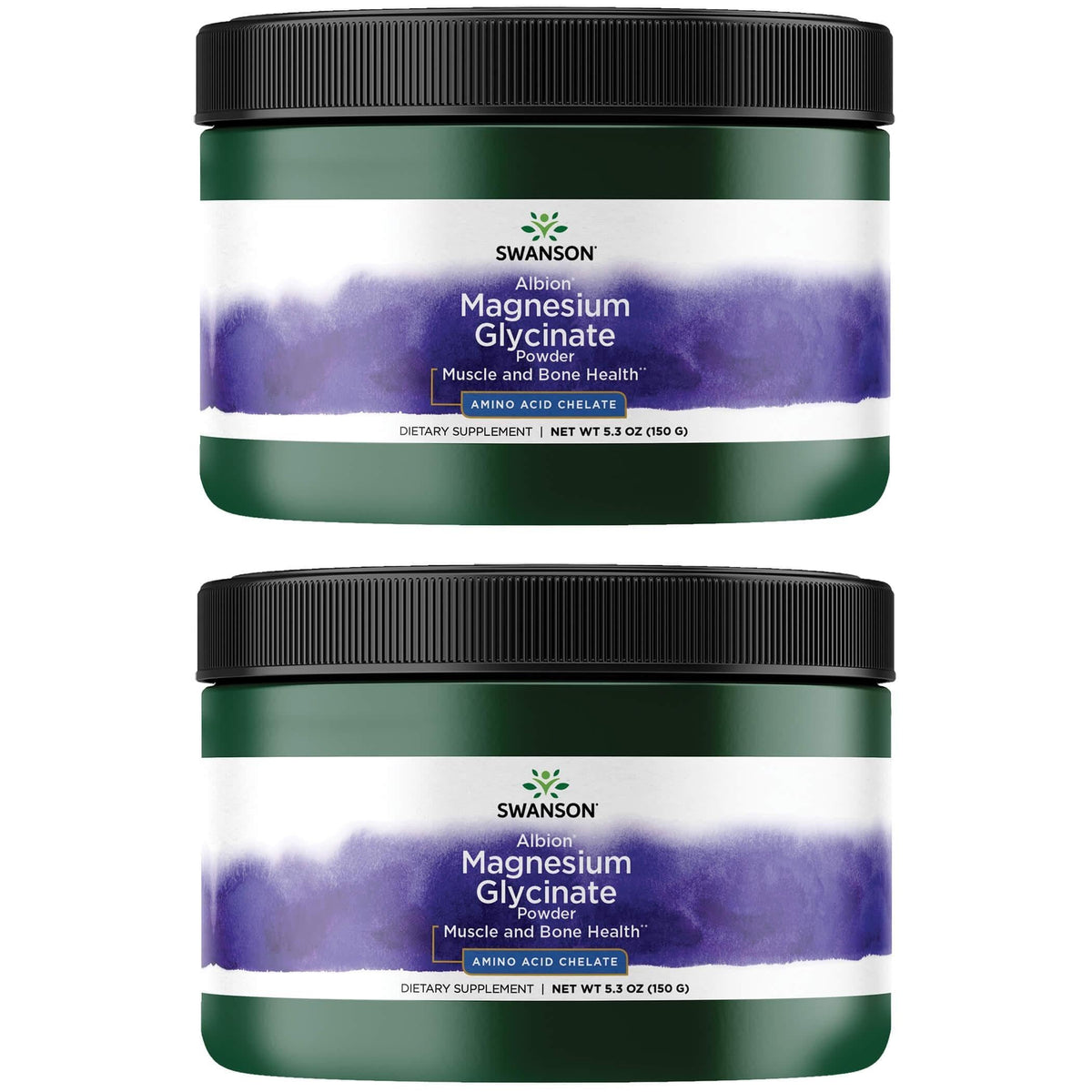 Swanson Albion Magnesium Glycinate powder; supports nerve and muscle health for daily wellness.