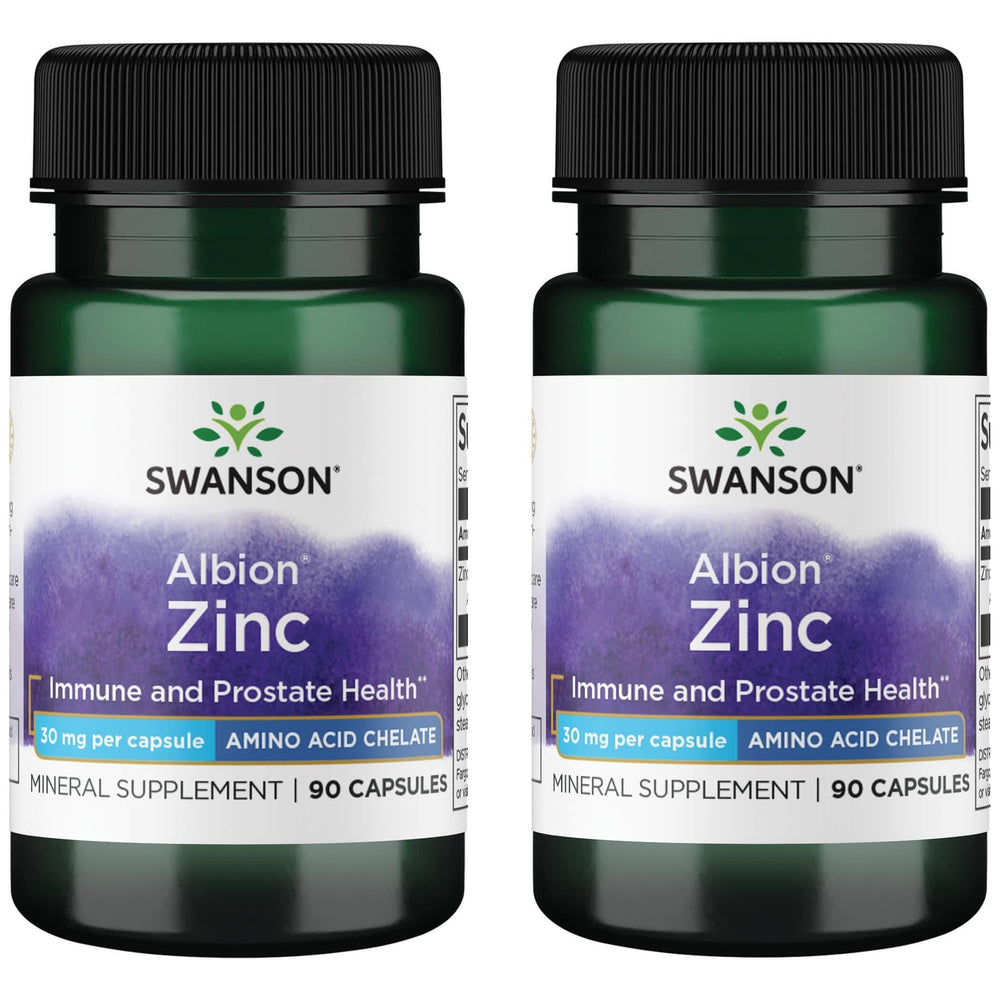 Swanson Albion Chelated Zinc Glycinate 30 mg capsules for immune support and vision