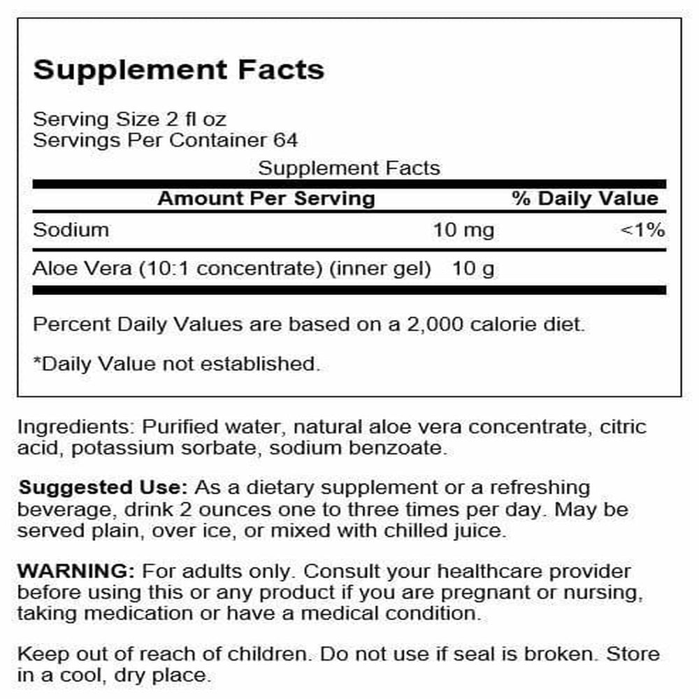 Swanson Aloe Vera 1 gallon bottle label highlights full-spectrum plant-based support