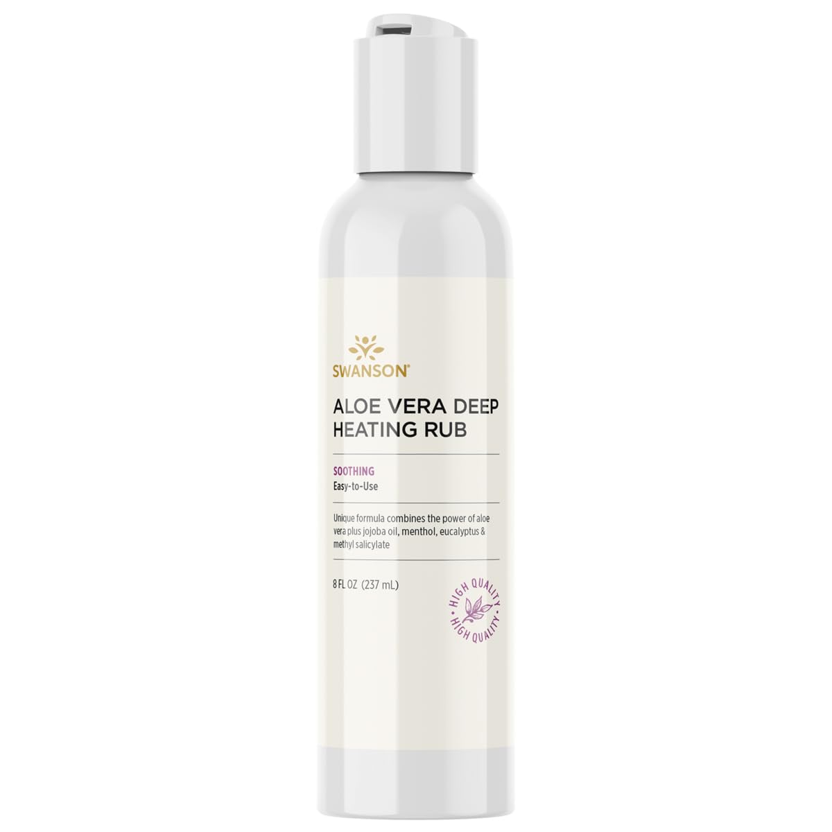 Swanson Aloe Vera Deep Heating Rub bottle showing soothing heat for sore muscles.