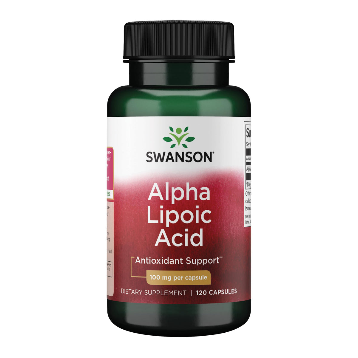 Swanson Alpha Lipoic Acid bottle front showing label for daily metabolic support.
