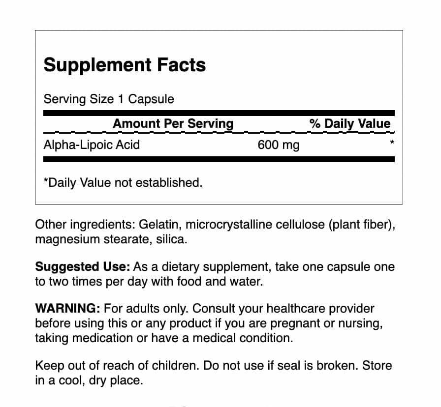 Close-up of Swanson Alpha Lipoic Acid capsules for easy daily use