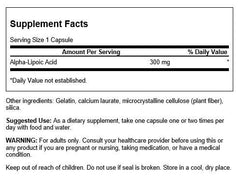 Swanson Alpha Lipoic Acid capsules front shows the 300 mg dose.