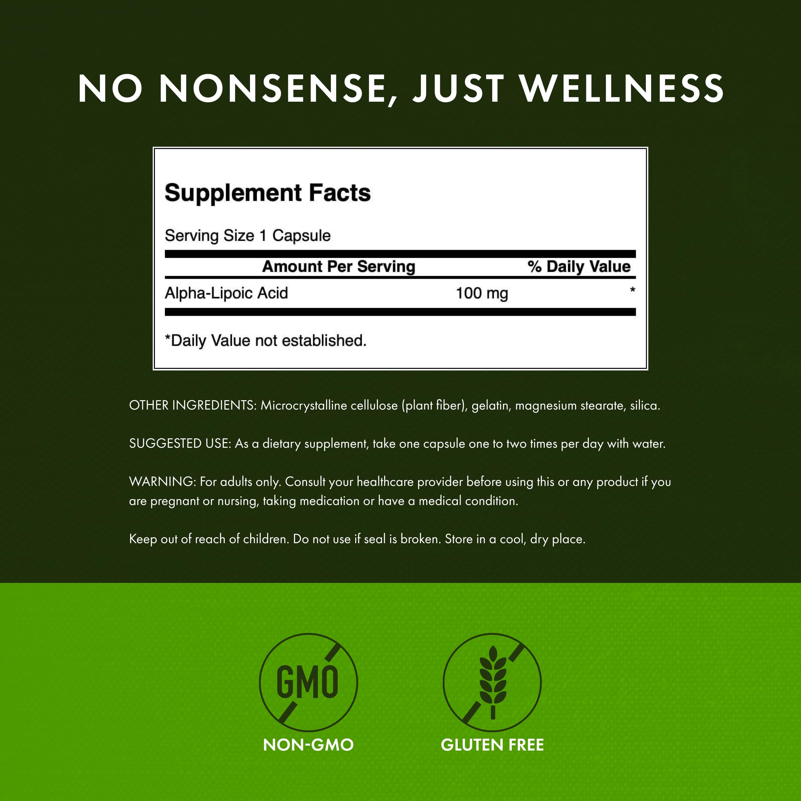 Swanson Alpha Lipoic Acid label highlights vitamins C and E for antioxidant support.