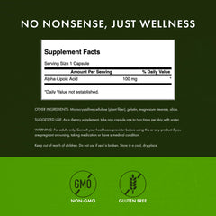 Swanson Alpha Lipoic Acid label highlights vitamins C and E for antioxidant support.