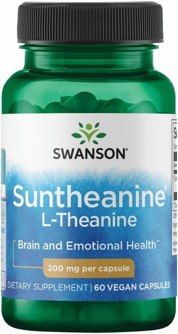 Swanson Suntheanine 200 mg capsule close-up for balanced wellbeing and daily calm support