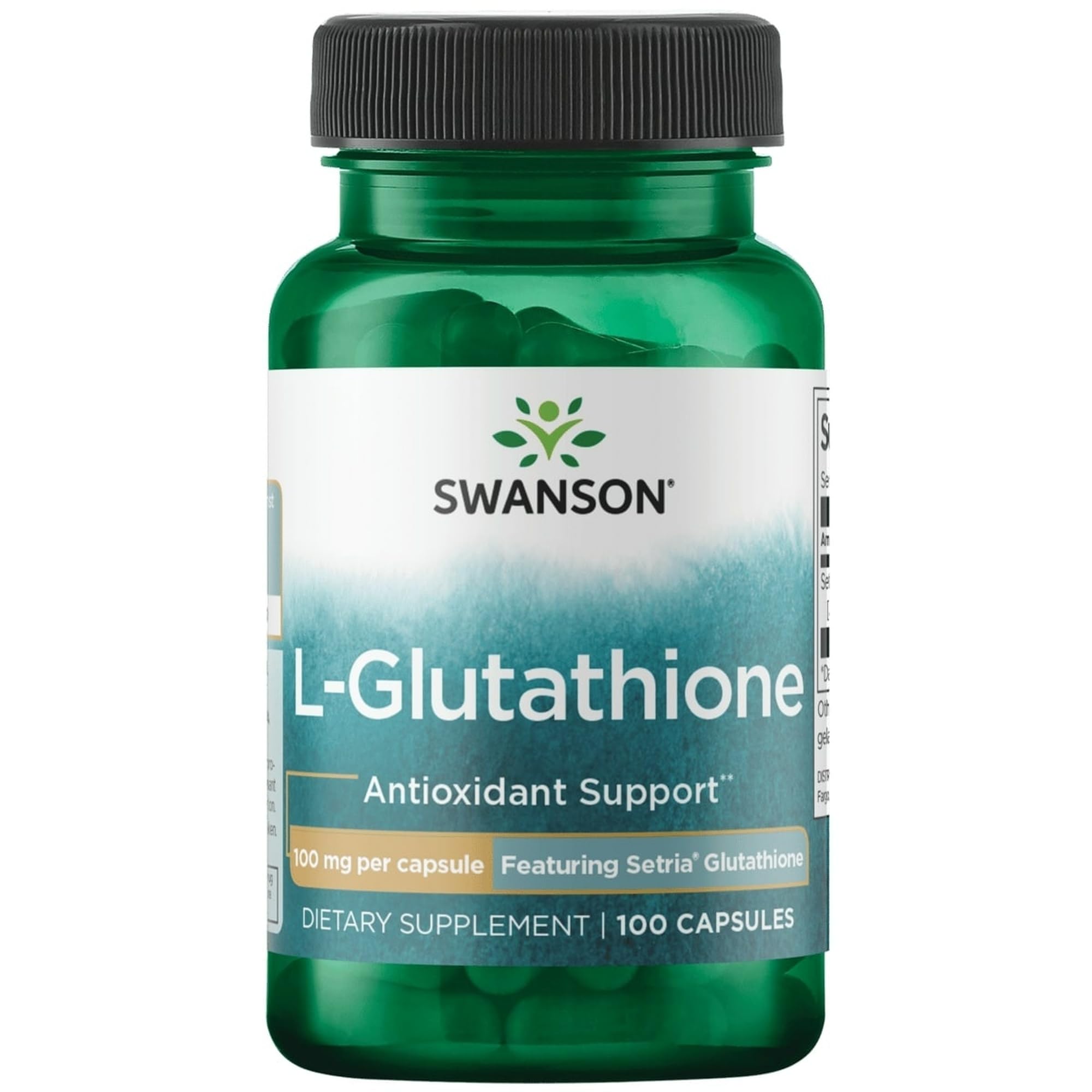 Swanson Amino Acid L-Glutathione 100 mg bottle front showing antioxidant support.