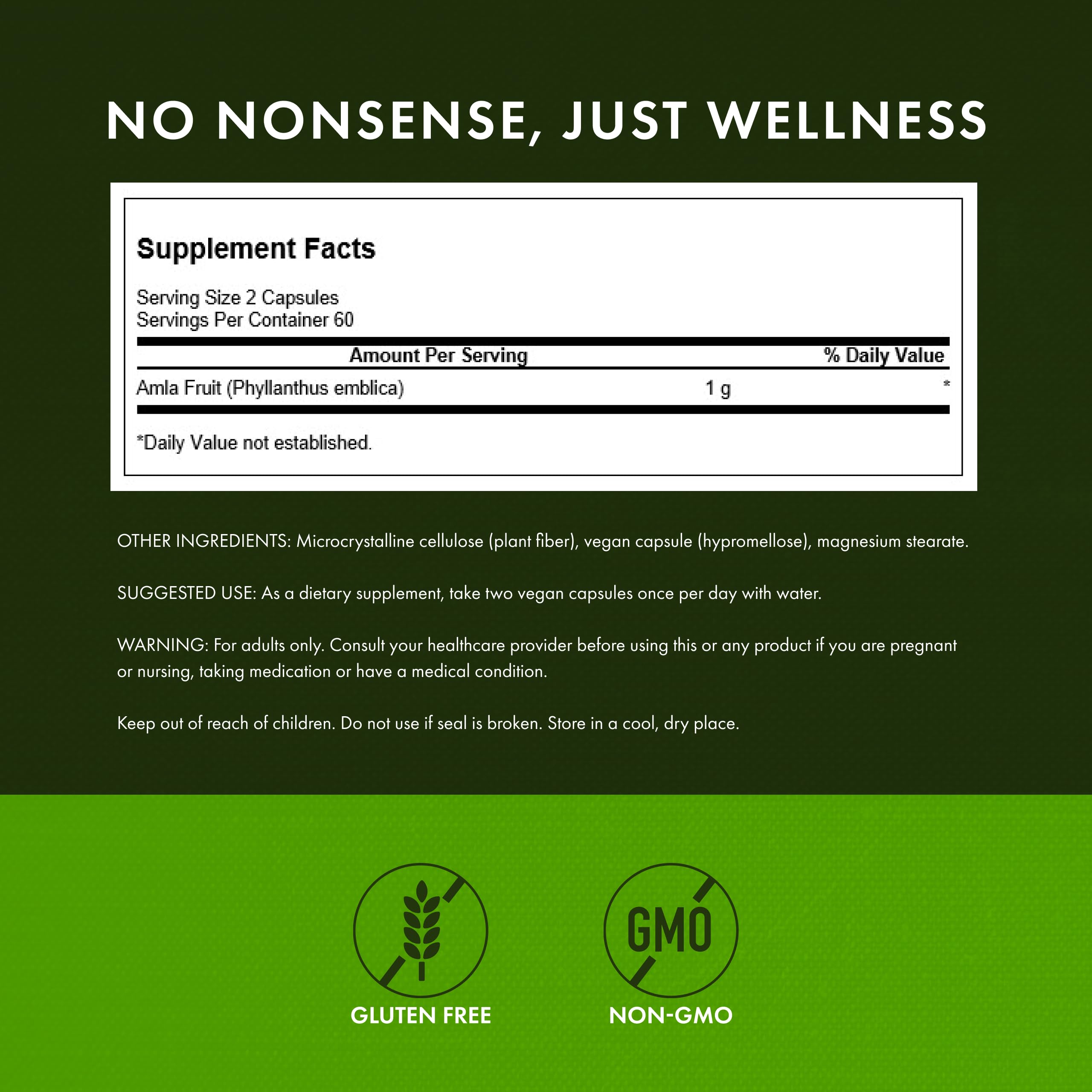 Swanson Amla fruit powder capsule image emphasizes natural phytonutrients in every serving