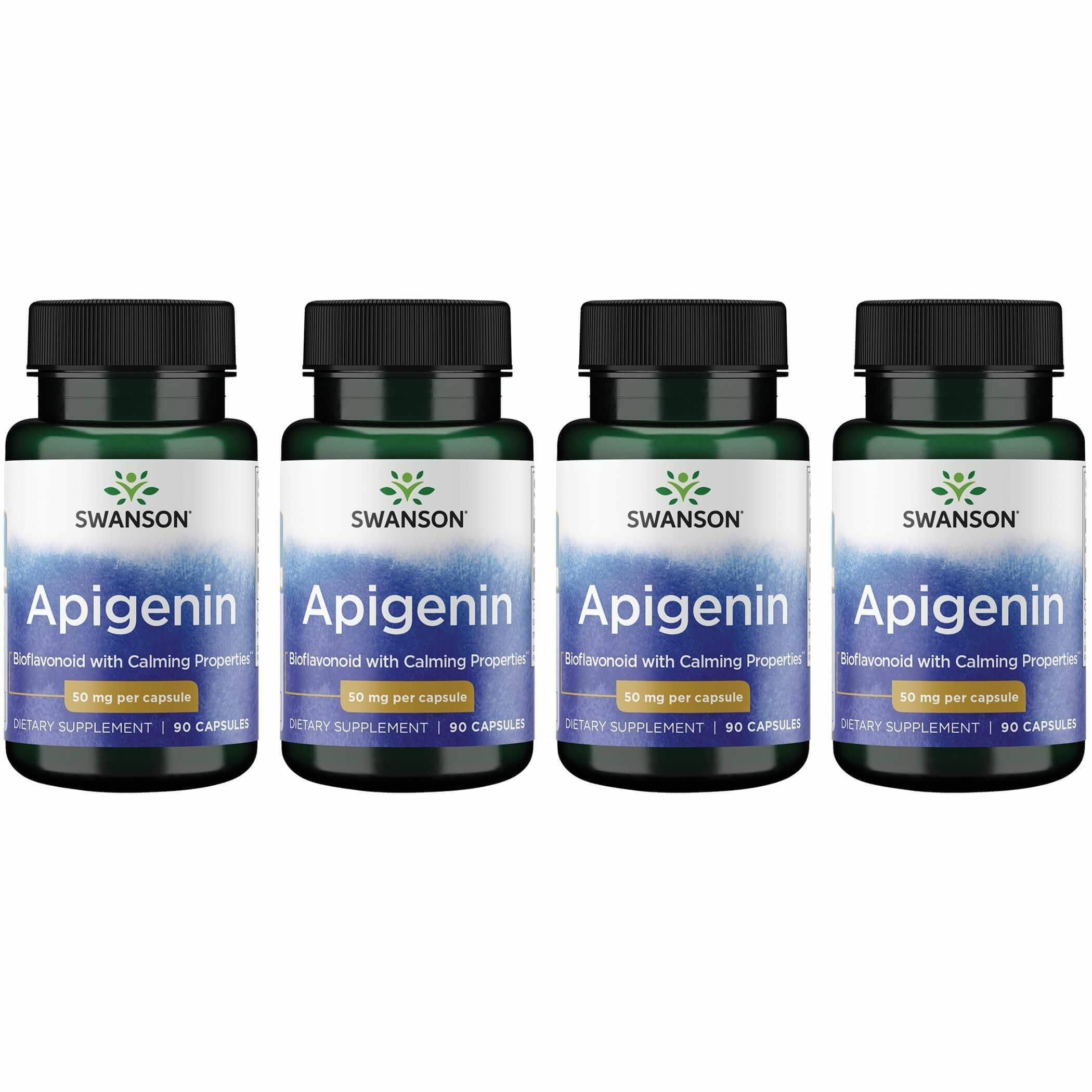 Swanson Apigenin bottle front view highlighting calming cellular support.