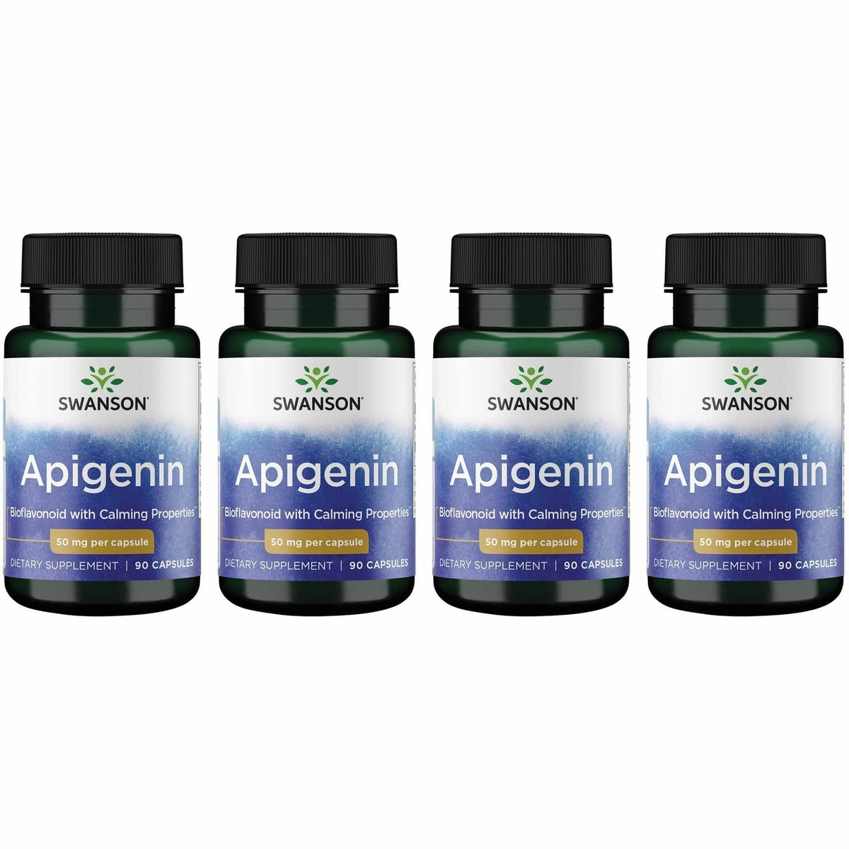 Swanson Apigenin bottle front view highlighting calming cellular support.