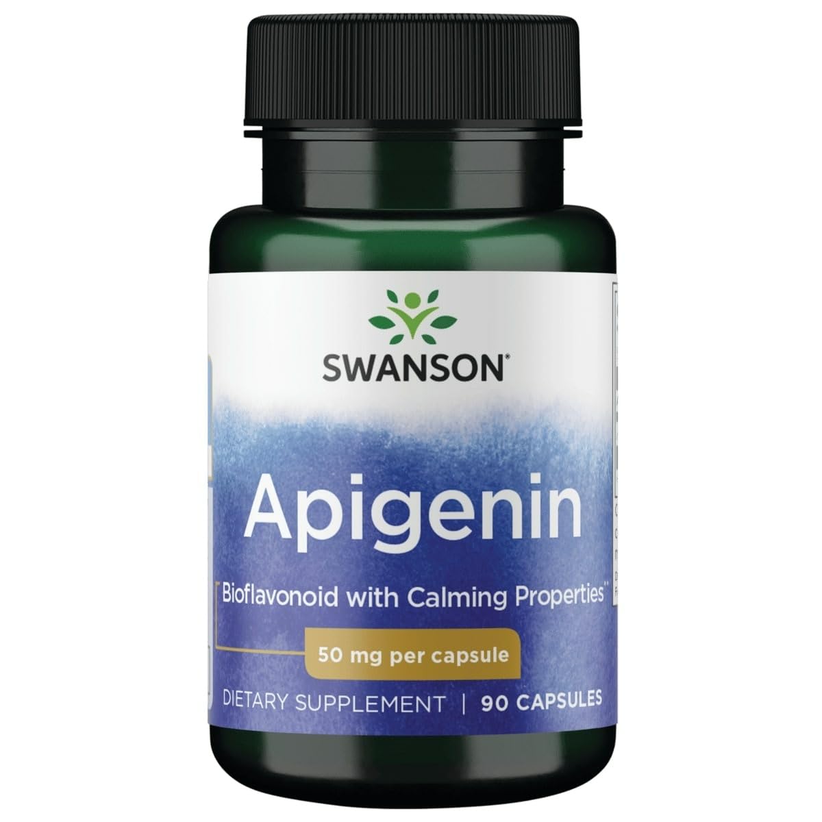 Swanson Apigenin bottle-front view showing 50 mg capsules for sleep support.