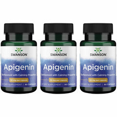 Swanson Apigenin bottle pouring showing easy daily dosage for relaxation support.