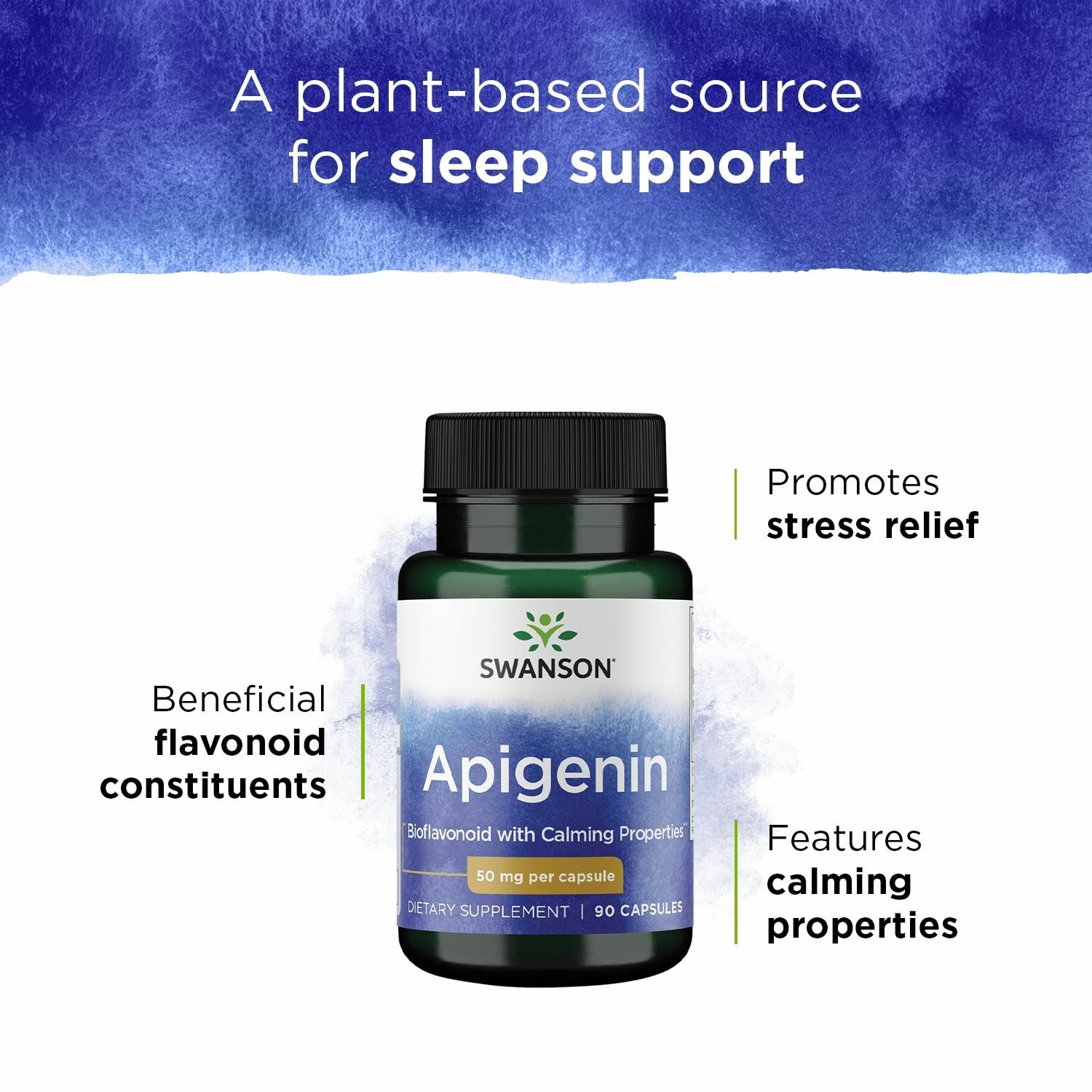 Label detail shows apigenin as a bioflavonoid with antioxidant support.