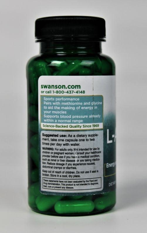 Swanson L-Arginine bottle beside workout gear for potential performance support