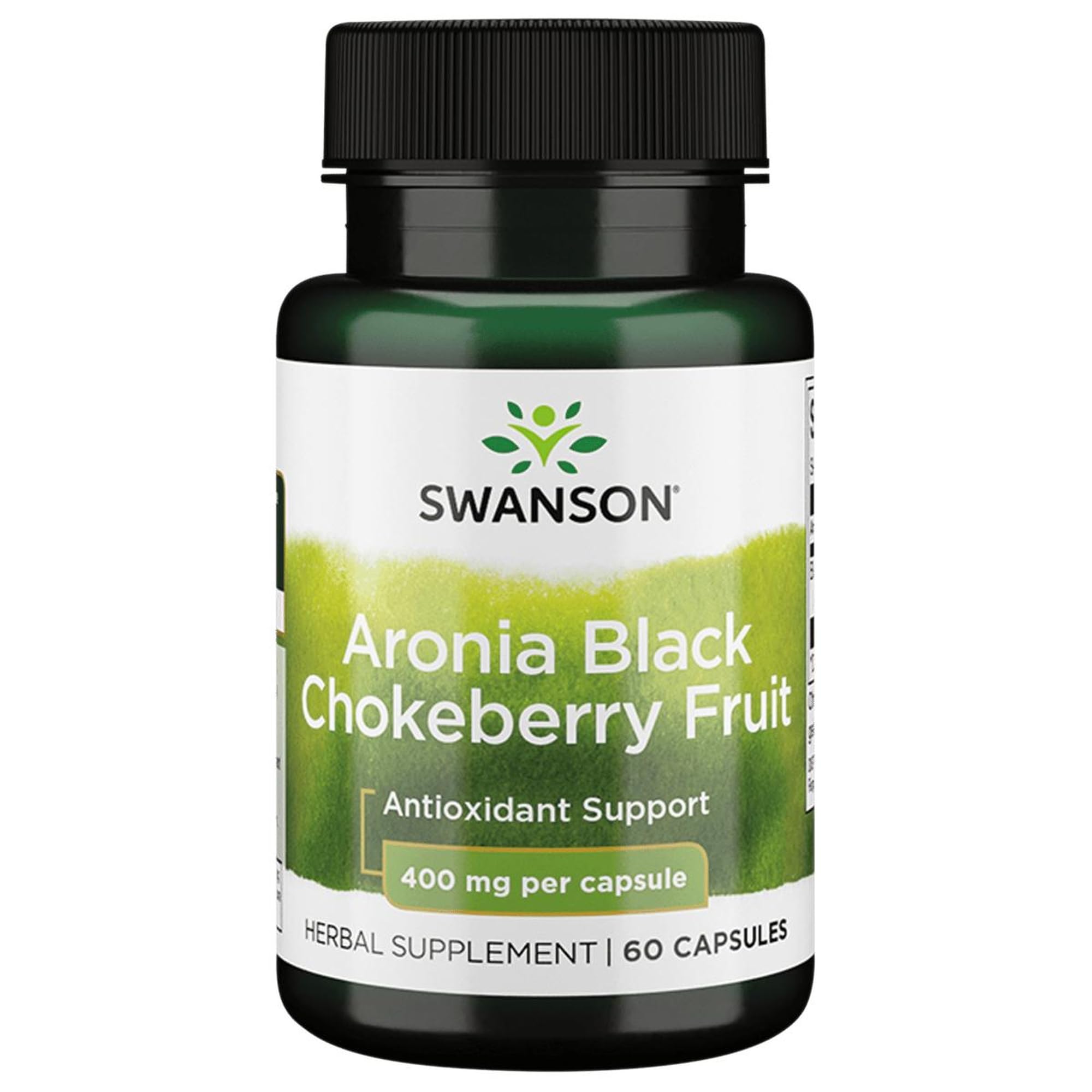 Swanson Aronia bottle label with dosage details for convenient daily use.