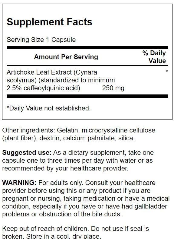 Swanson Artichoke 250mg capsules closeup highlighting product for lipid metabolism support