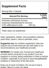 Swanson Artichoke 250mg capsules closeup highlighting product for lipid metabolism support