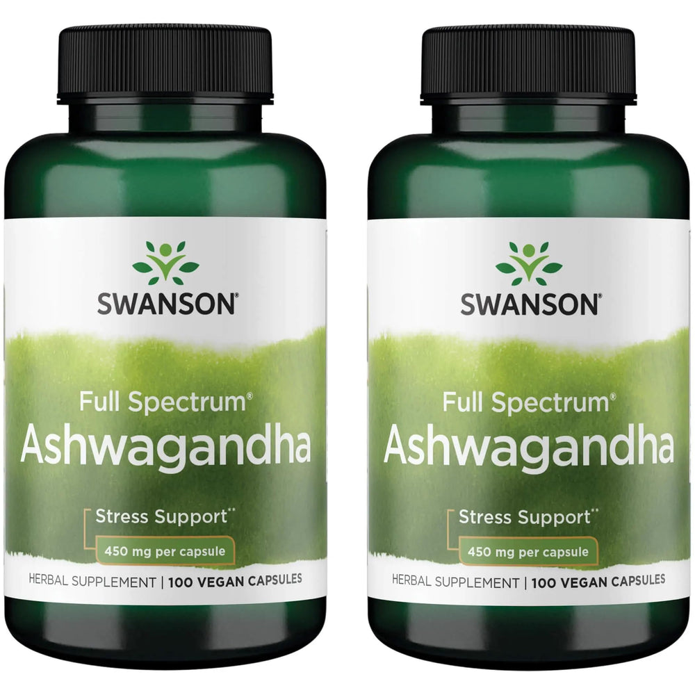 Swanson Ashwagandha powder bottle front promotes calm mood and energy.