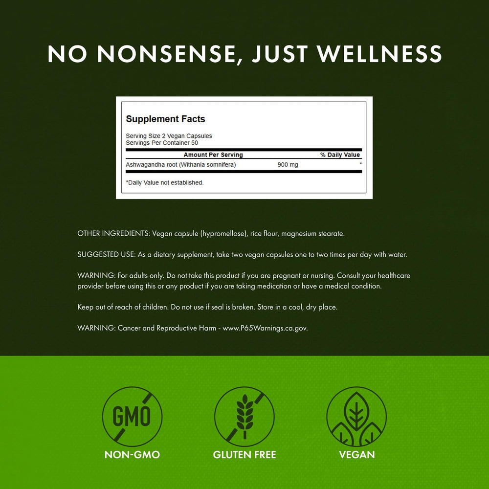 Close-up of Swanson Ashwagandha capsules shows convenient daily wellness support.