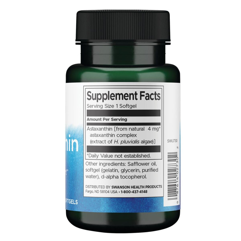 Swanson Astaxanthin skin-health softgel promotes healthy skin and antioxidant activity.