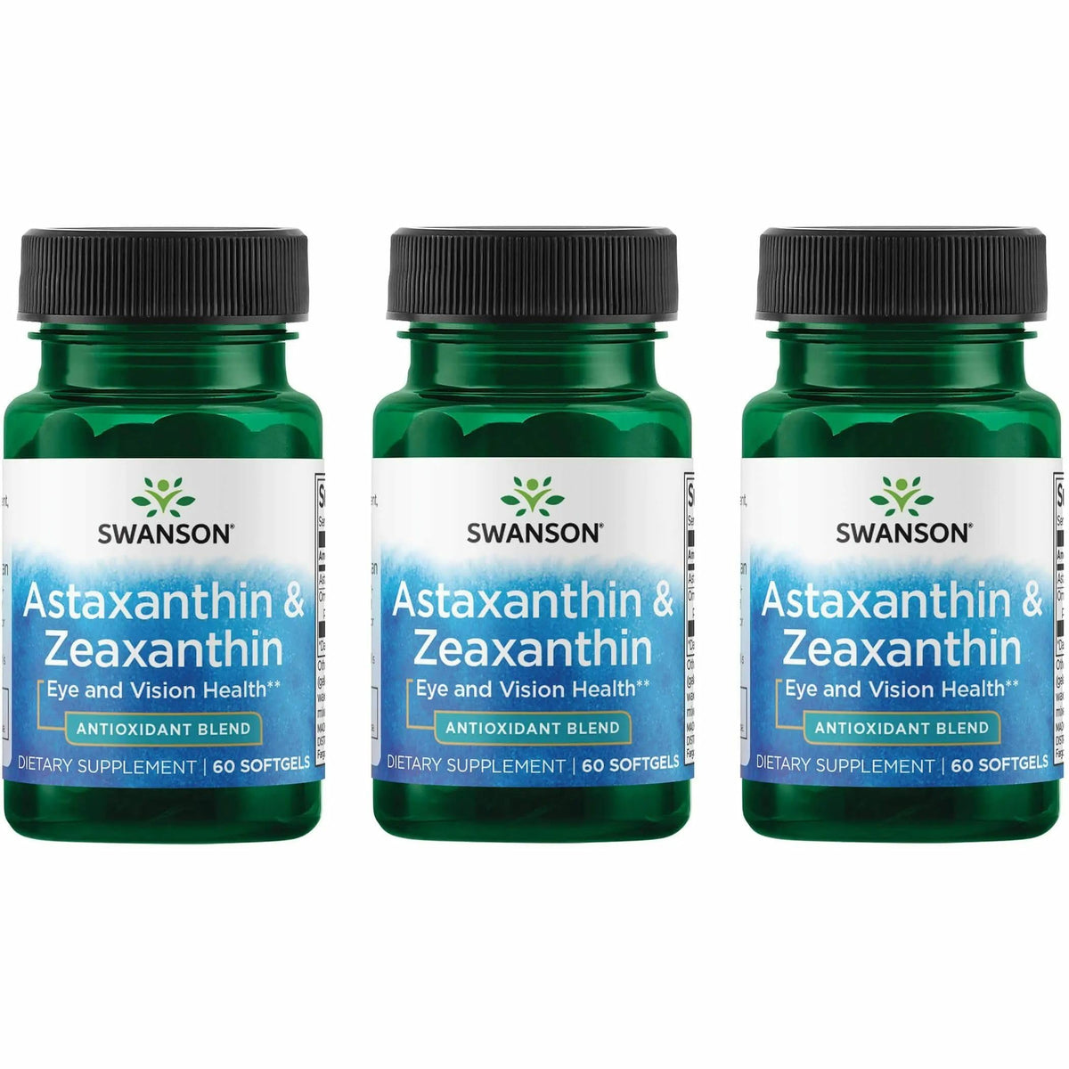 Swanson Astaxanthin & Zeaxanthin softgels bottle on countertop for eye health