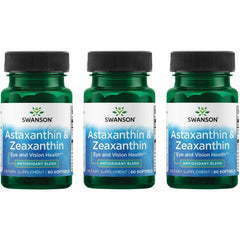 Swanson Astaxanthin & Zeaxanthin softgels bottle on countertop for eye health