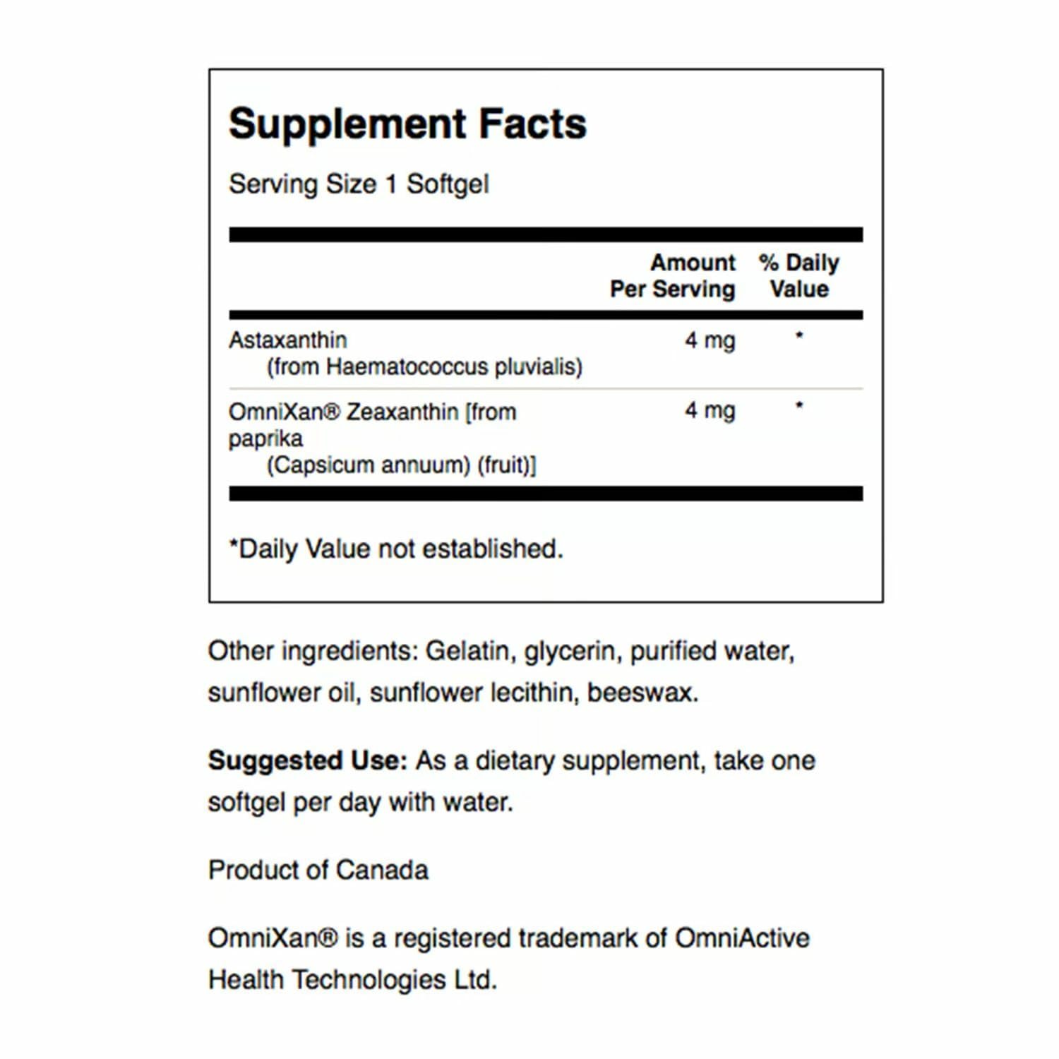 Close-up of softgels with 4 mg astaxanthin and 4 mg zeaxanthin