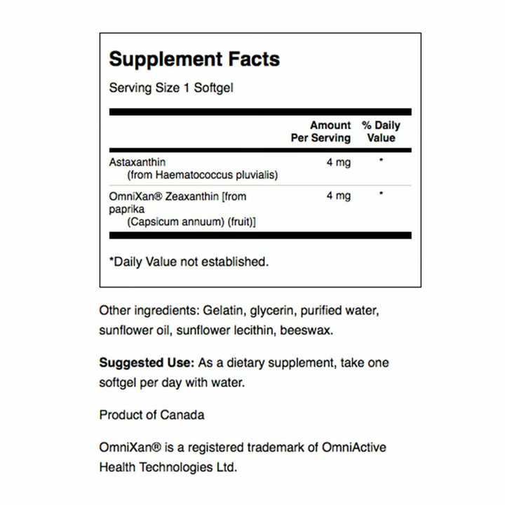 Close-up of softgels with 4 mg astaxanthin and 4 mg zeaxanthin