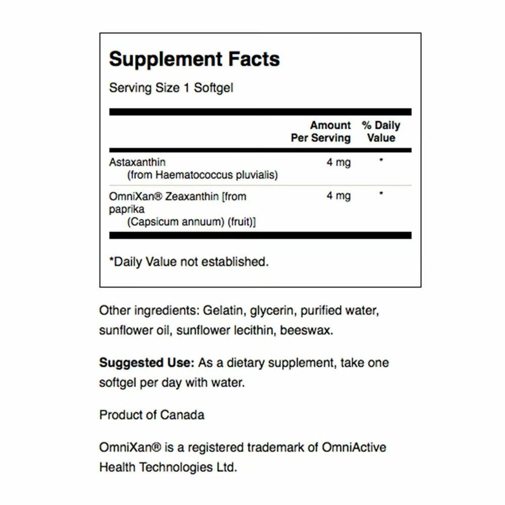 Swanson astaxanthin-zeaxanthin softgels ready for daily use and eye protection