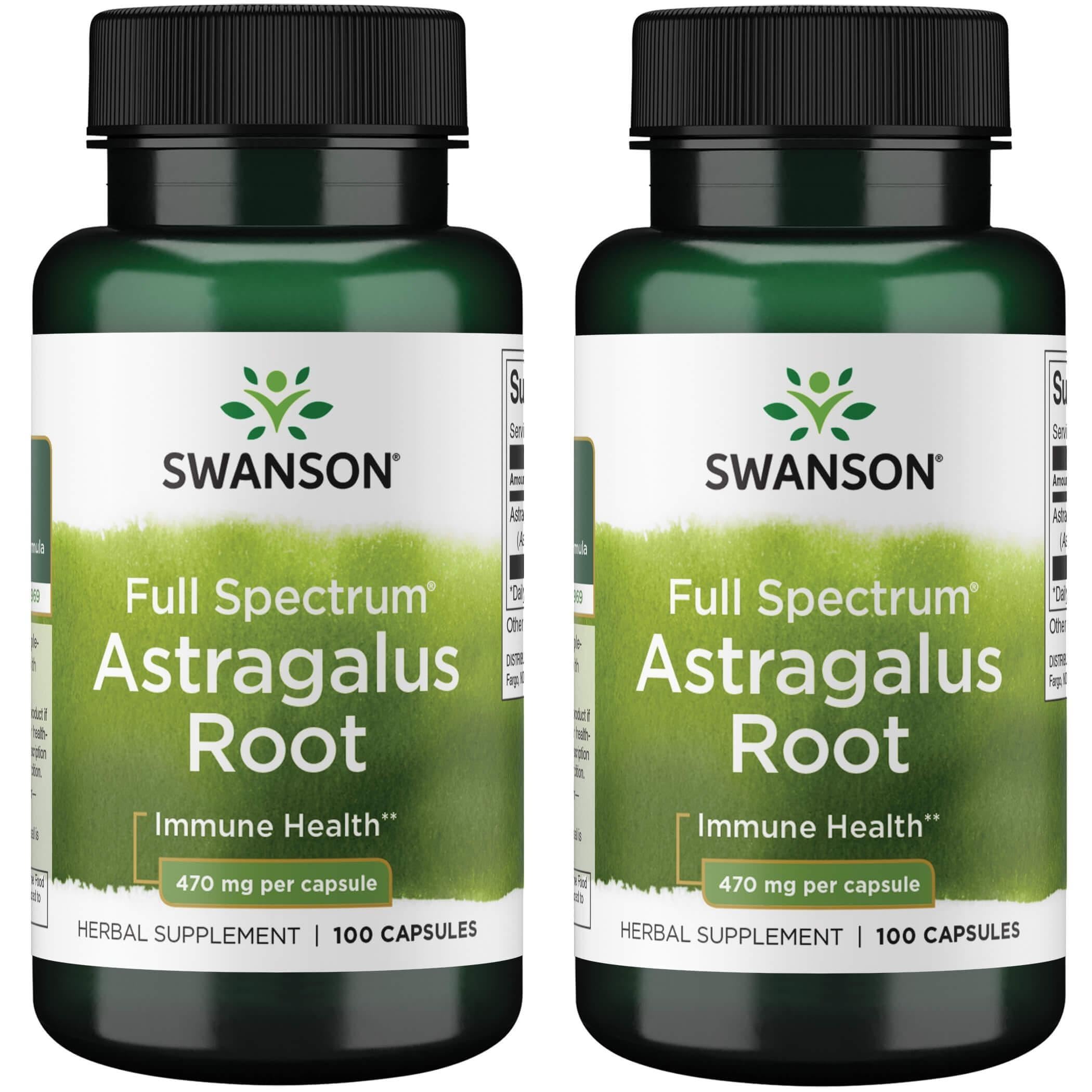 Swanson Astragalus Root bottle featuring 470 mg capsules for immune support and liver health.