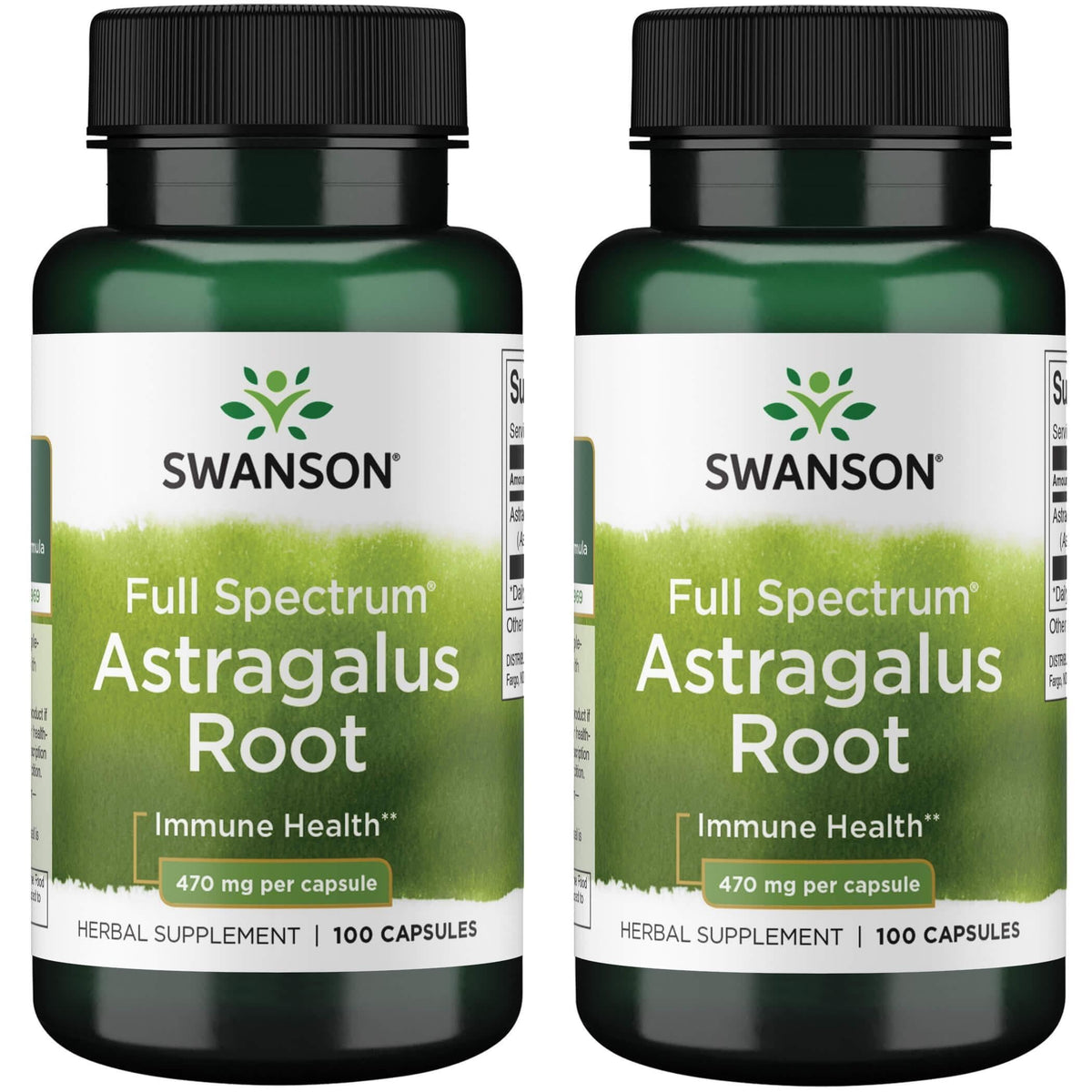 Swanson Astragalus Root bottle featuring 470 mg capsules for immune support and liver health.