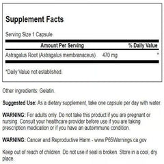 Close-up of Swanson astragalus root label highlighting purity and dosage.