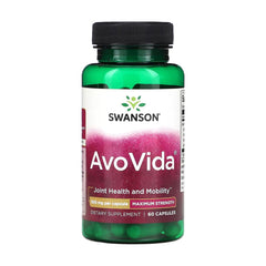 Swanson AvoVida bottle front label highlighting avocado and soybean unsaponifiables for joint support