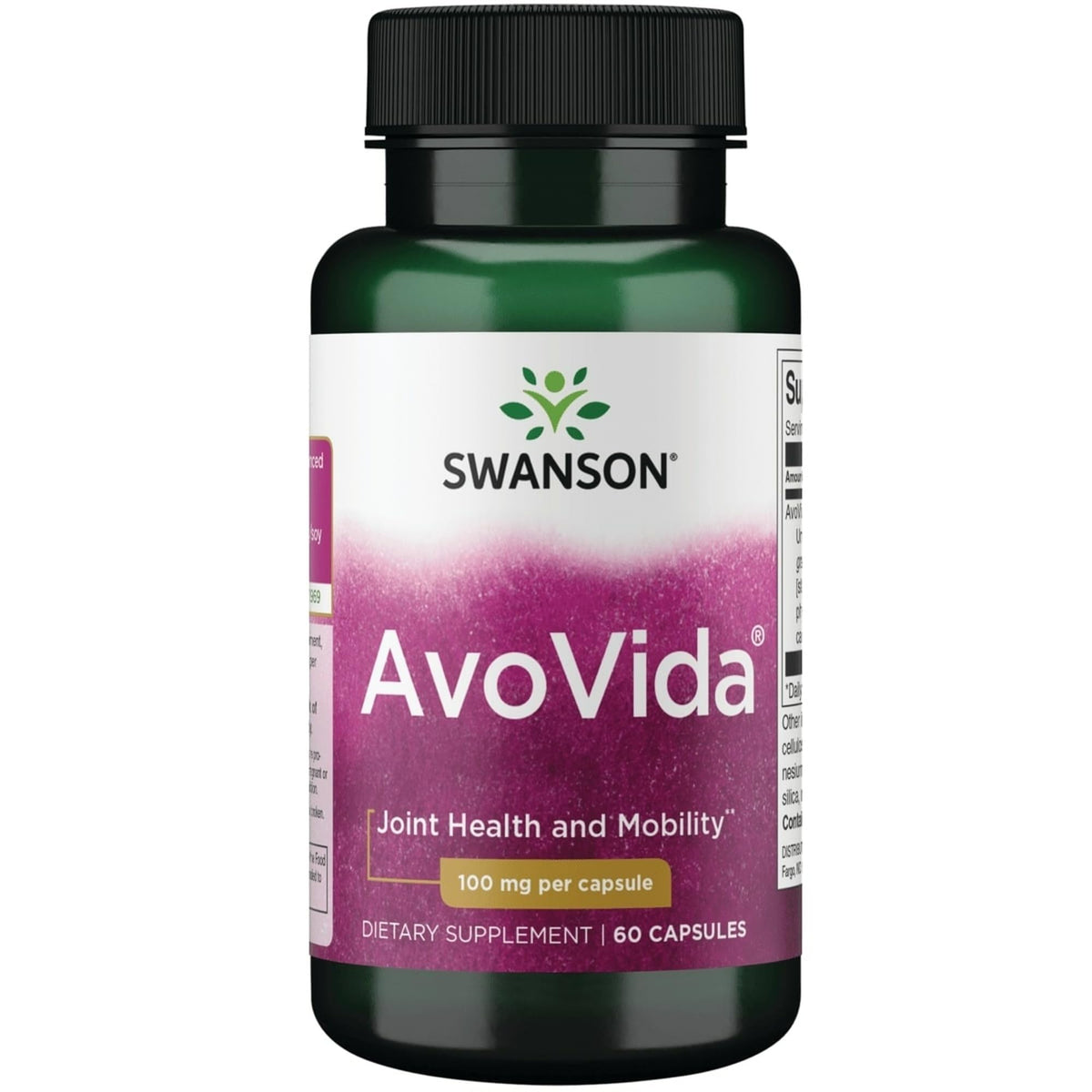 Swanson Avovida bottle front view with capsules for daily mobility support.