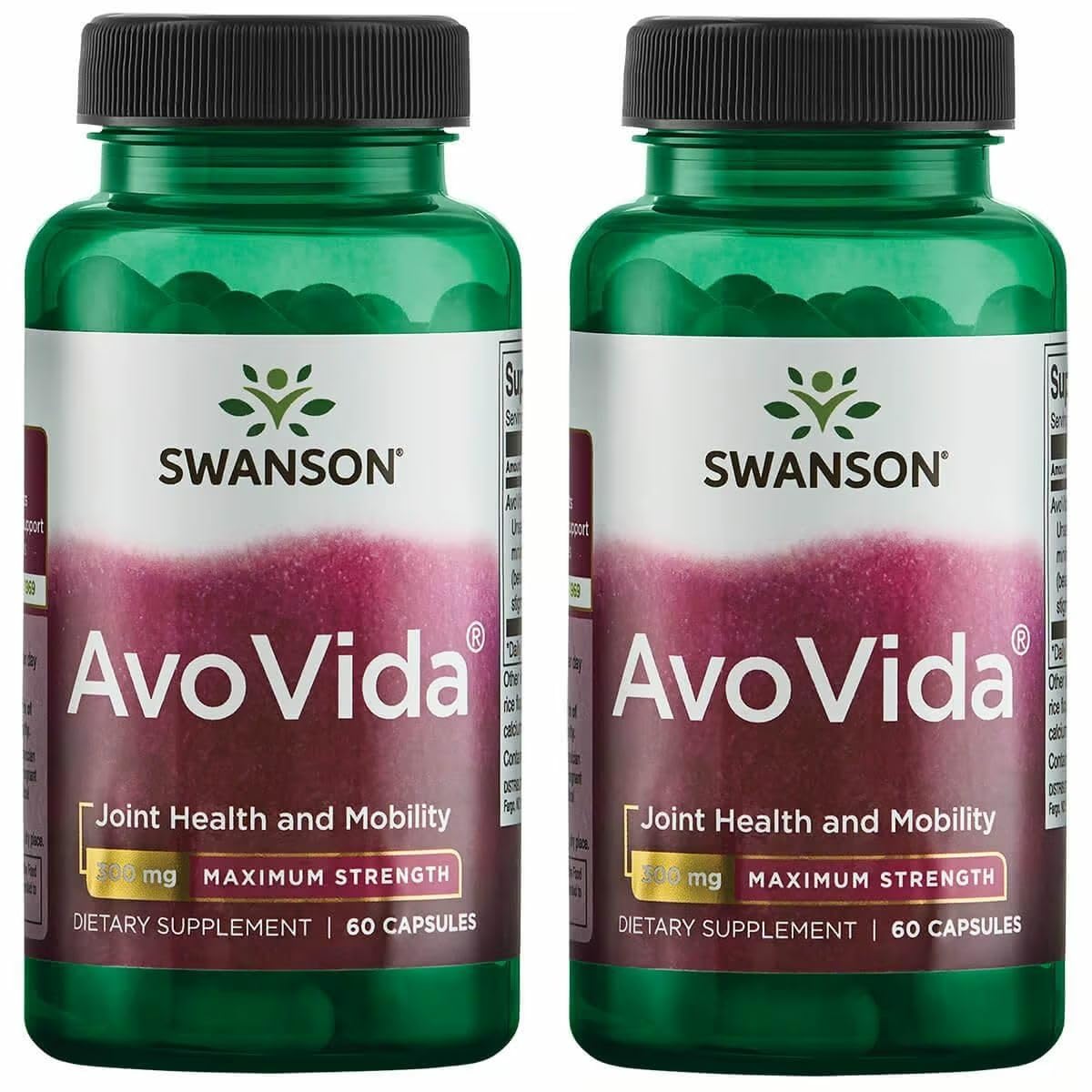 Swanson AvoVida bottle image highlighting avocado-soybean unsaponifiables for joint support